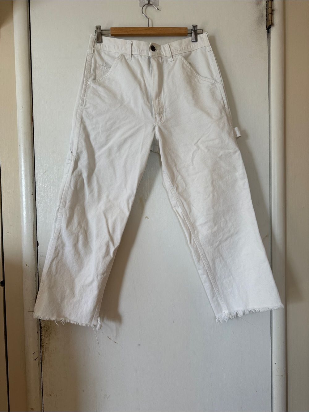 Stan Ray White Wide-Leg Frayed Hem Cropped Painters/Utility Pants USA | 29 Waist